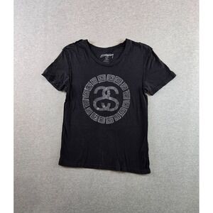 Stussy T Shirt Womens Small Black Big Logo Short Sleeve Streetwear Made In USA